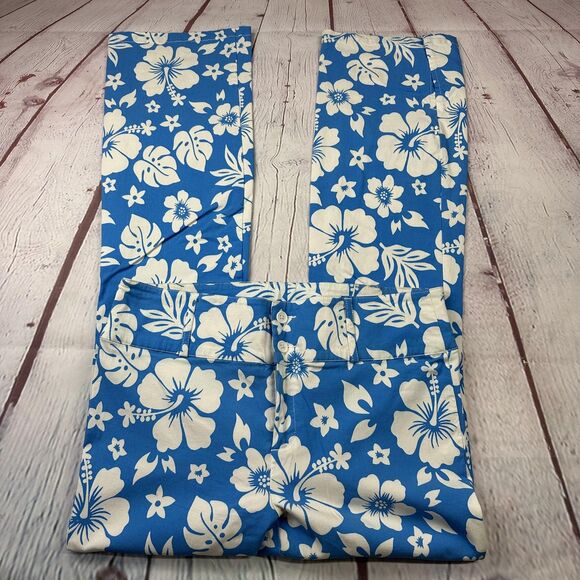 ASOS DESIGN Pants - ASOS Design Pants Womens 8 Blue White Hawaiian Floral Hibiscus Straight Leg